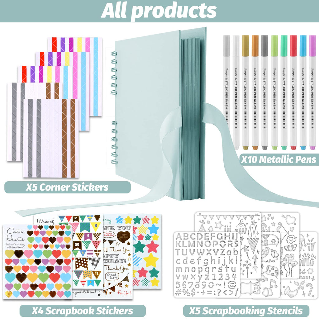 Gotideal 80 Pages Scrapbook Album with 10 Metallic Markers, Black