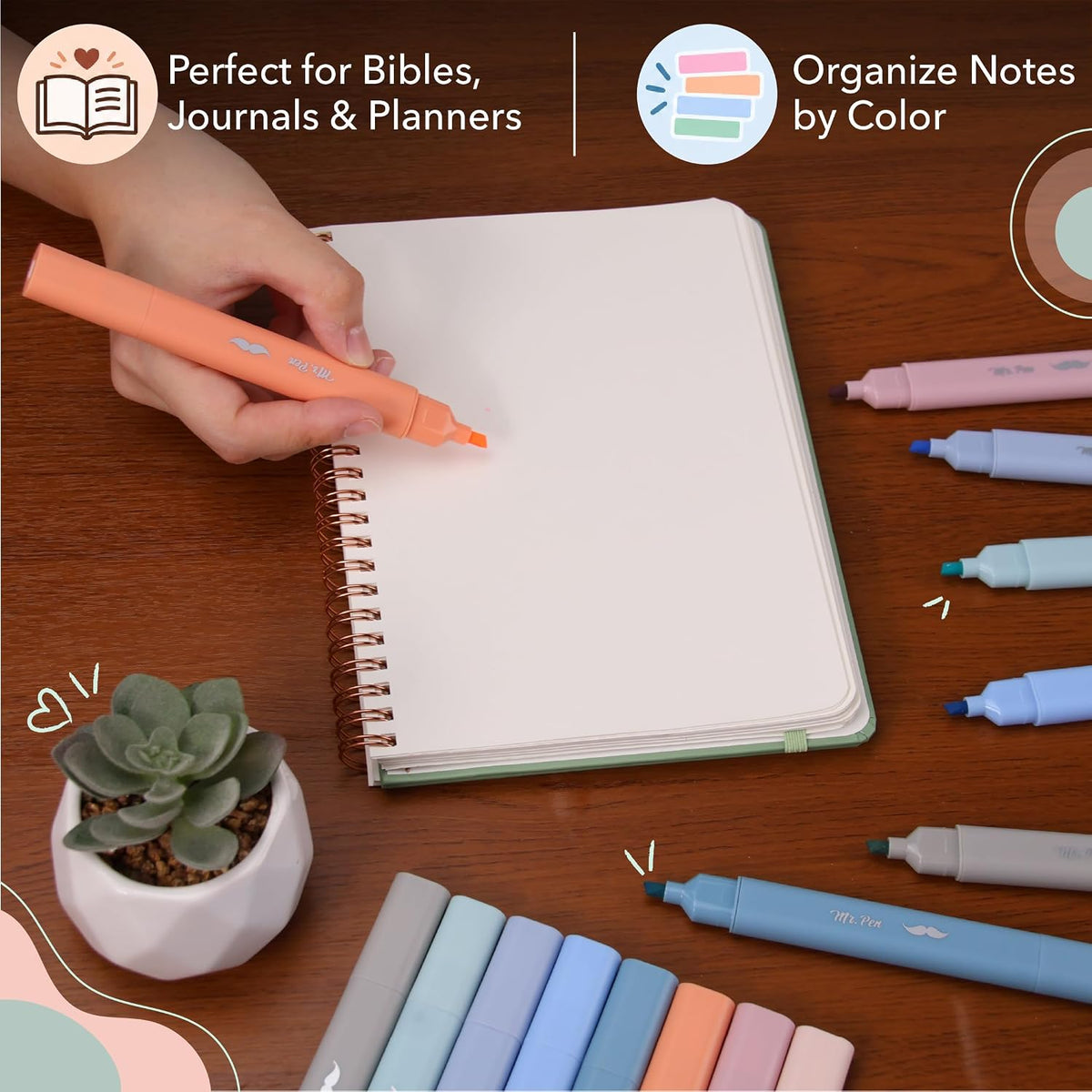 Mr. Pen- Dual Tip Bible Highlighters with Stand, 24 Pack