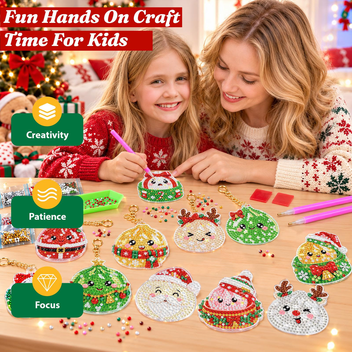 Acrylic Squishy Birthday Party Decorations,Dumpling Diamond Art Painting Kits Party Favors Arts and Crafts for Kids Ages 8-12 Make Your Own GEM Keychains for Girls Ages 4-6 Boys Christmas Toys Gifts