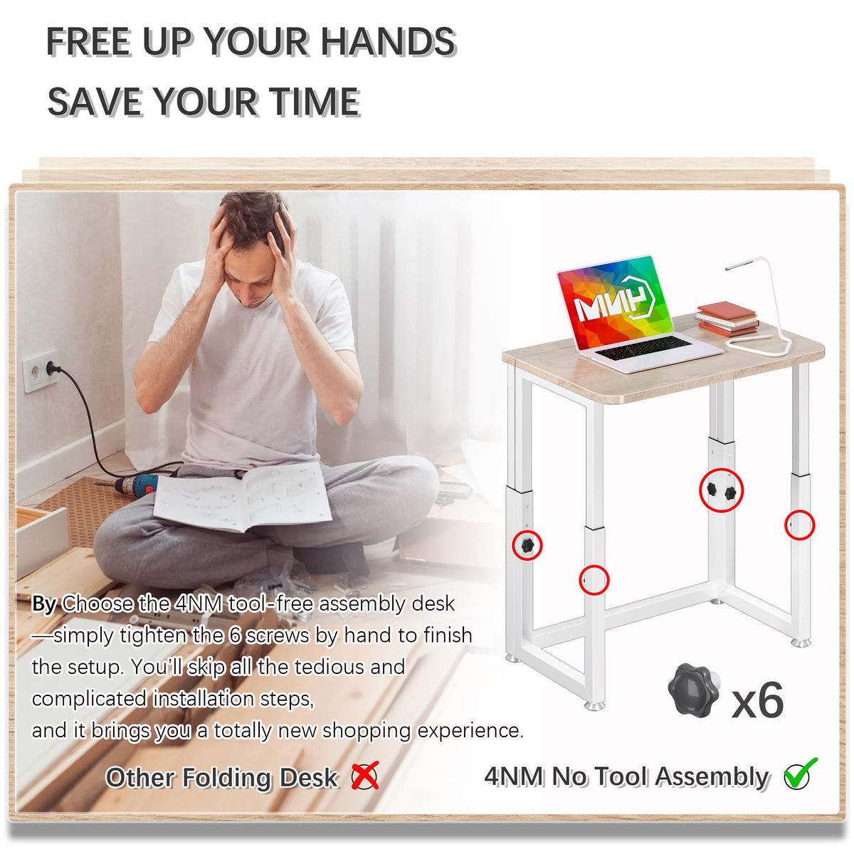 4NM 27.5-Inch Folding Student Desk with Wheels