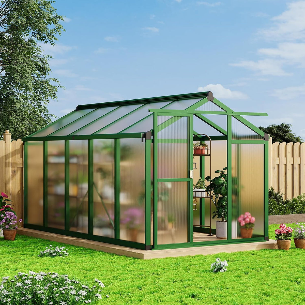 Garvee Aluminum Polycarbonate Greenhouse (6×8 to 8×12 ft)