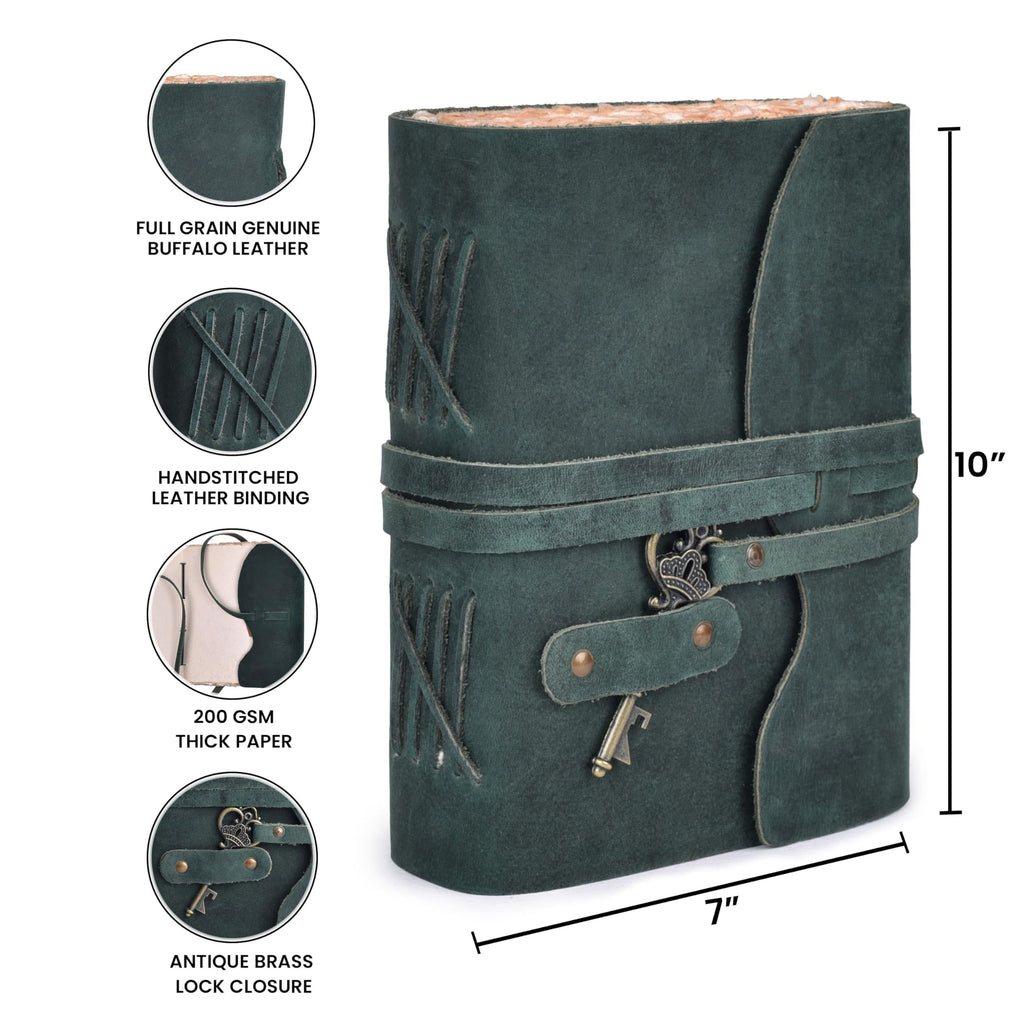 LEATHER VILLAGE Vintage Leather Journal Key Lock, Teal 6x4.