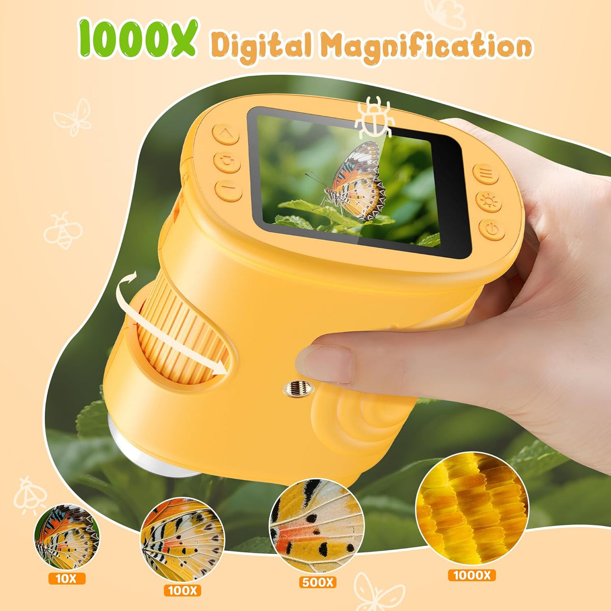 BMDSAE: 1000X Handheld Digital Microscope for Kids with 2.0" IPS Screen & Camera