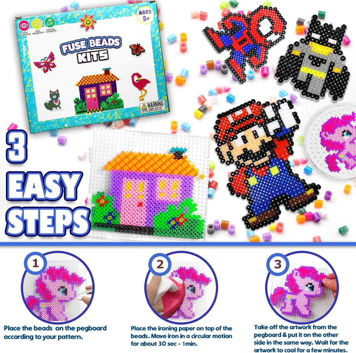 FUNZBO 5200 5mm Fuse Beads Kit Iron Set - 24 Colors | 66 Patterns, Toys, Kids Crafts for Girls Ages 8-12, Arts and Crafts for Kids Ages 6-8, Gifts for Girls Boys Kids Age 5 6 7 8 9 10 11 12 Year Old