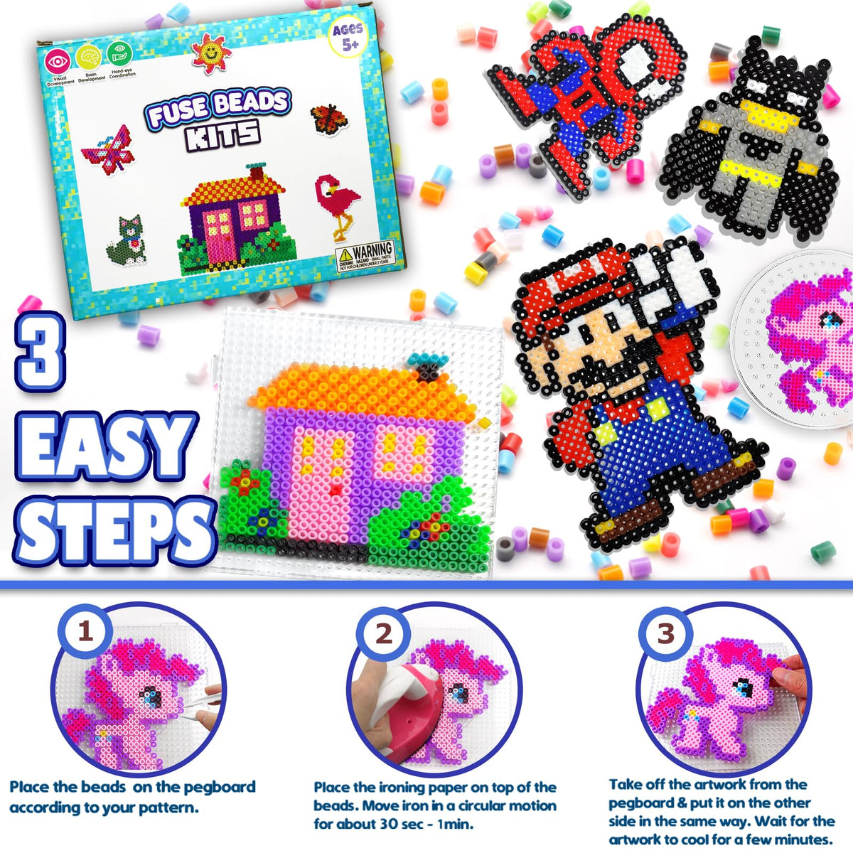 23000 5mm Fuse Beads Kit for Craft Gifts - 22 Colors | 106 Patterns