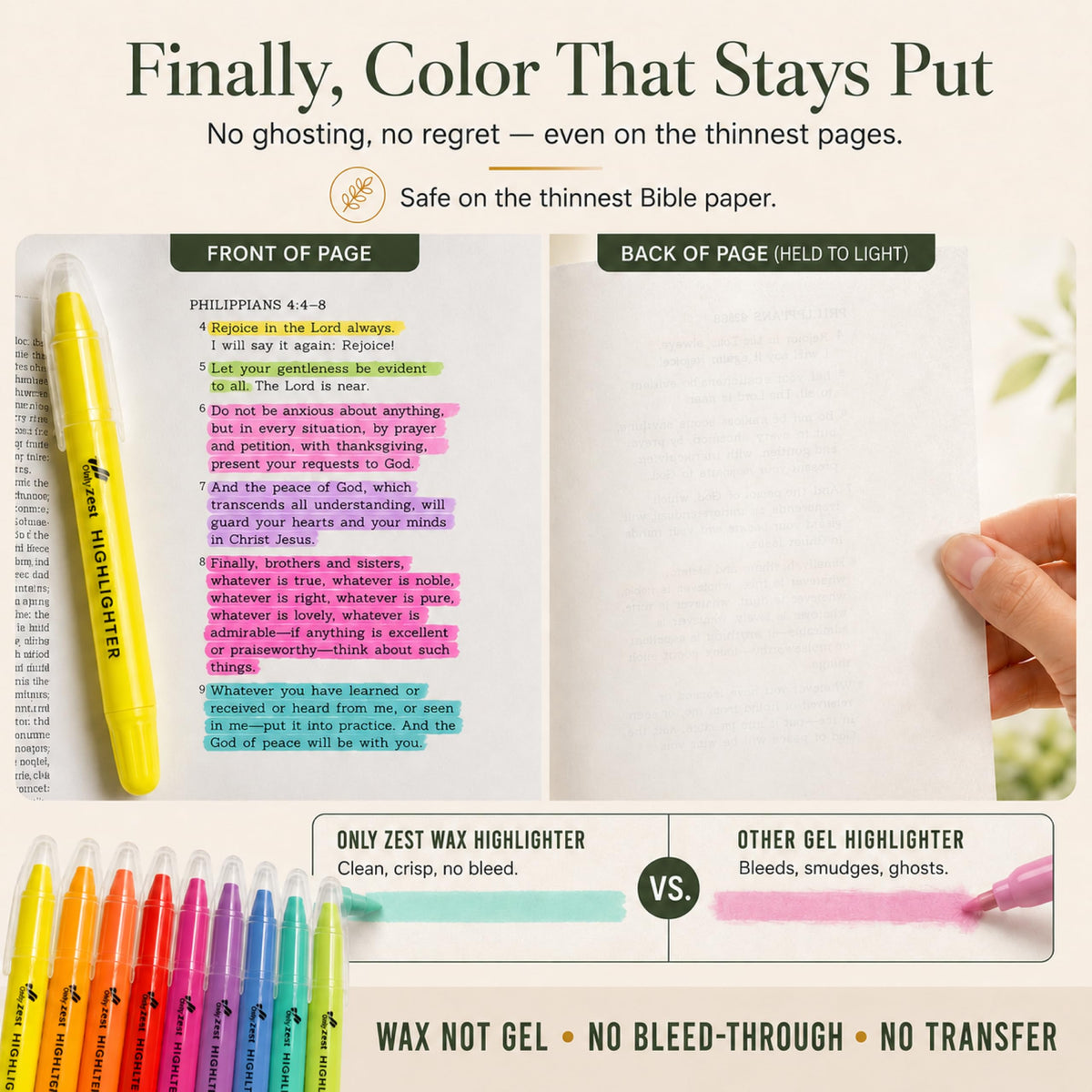 10 Pack Bible Safe Highlighters - Pastel Color, Wax Highlighters