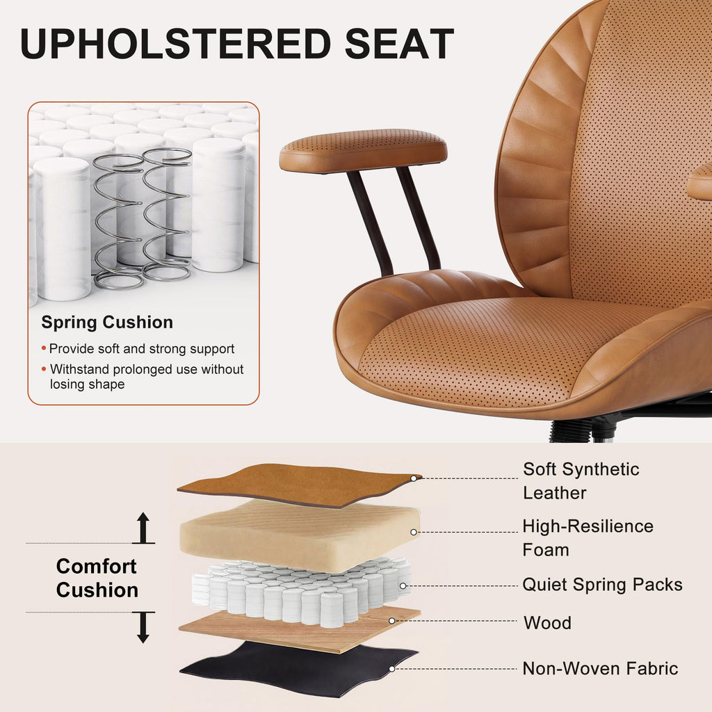 BFZ Leather Home Office Desk Chair with Lumbar Support, Brown