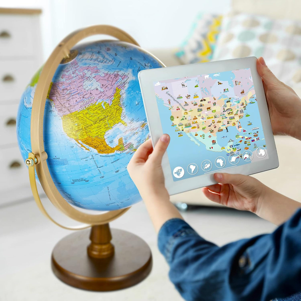 with Interactive APP & LED Illuminated Constellations at Night, US-Patented STEM education 10" World Globe with Detailed map