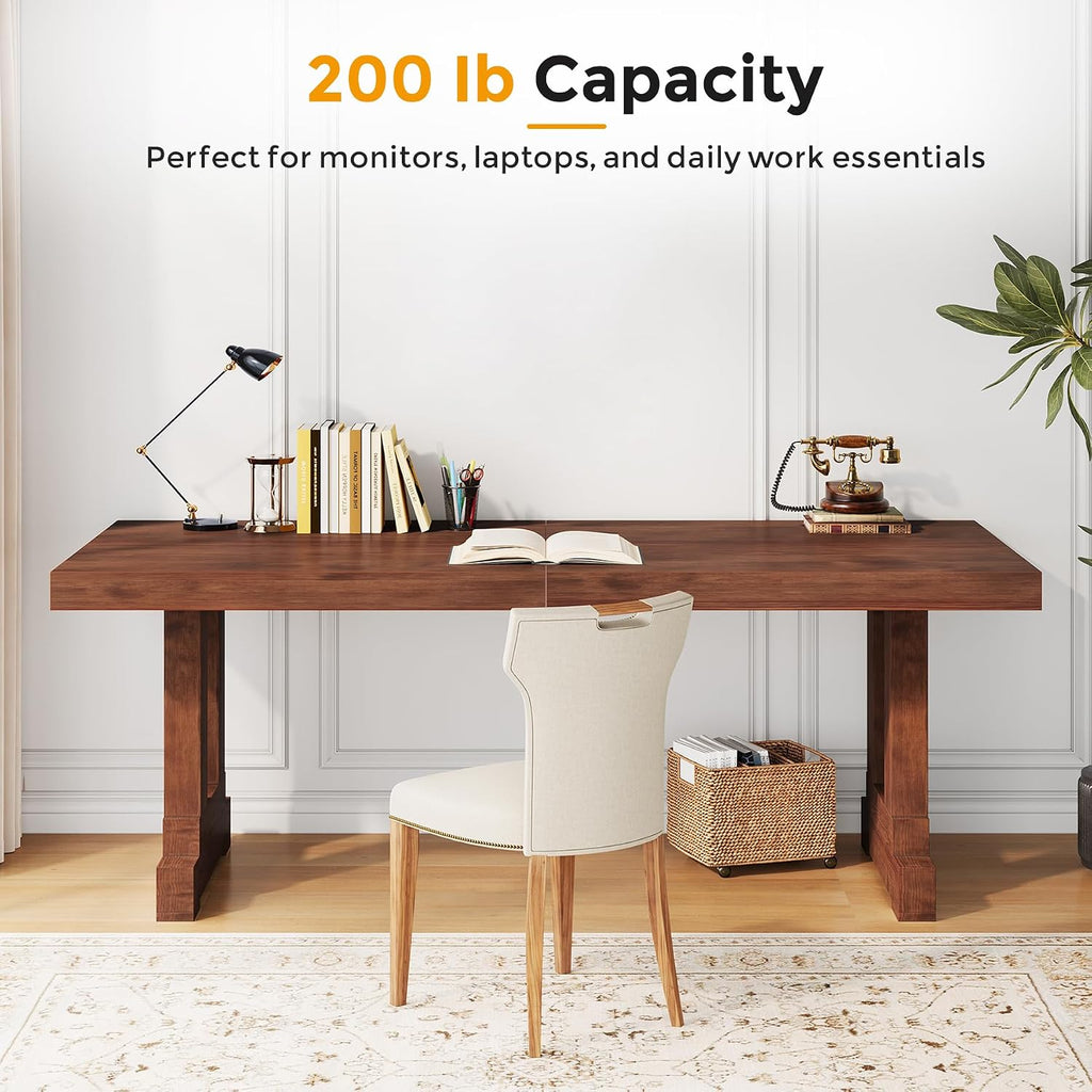 Condemo 63-Inch Solid Pine Student Desk, Dark Walnut