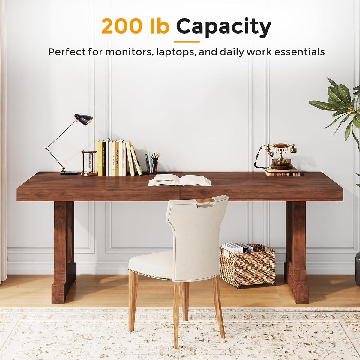 Condemo 63-Inch Solid Pine Student Desk, Dark Walnut