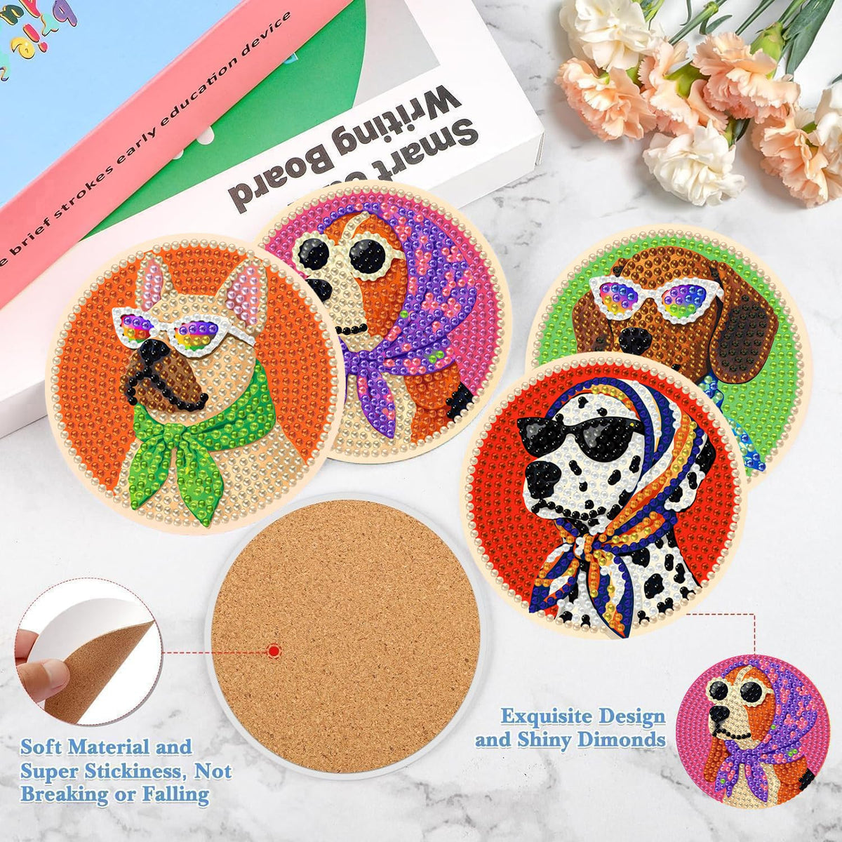 Puraikcmi 8PCs Diamond Paintings Coasters Kits Set, Funny Cat Diamond Art Coasters with Holder, DIY Crafts Diamond Art Kits Adult Craft Diamond Dots Gift