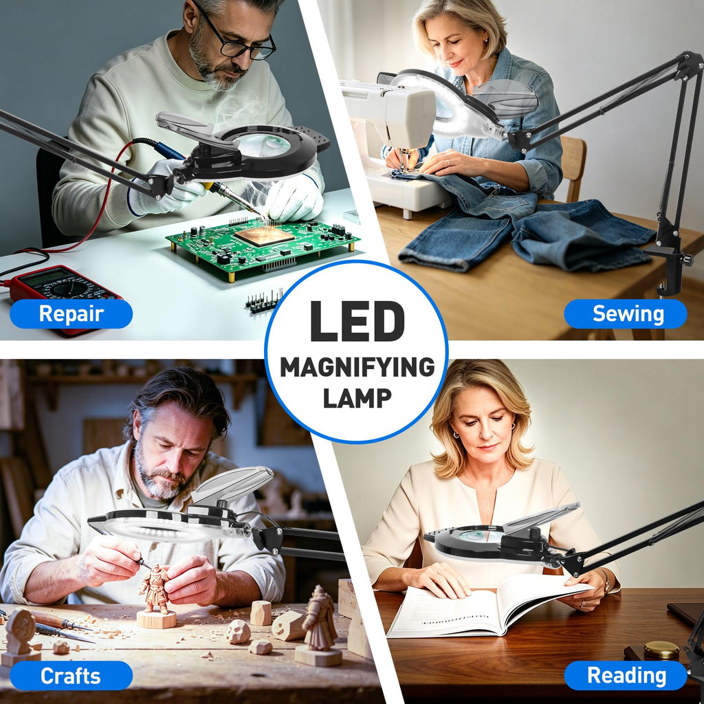 KIRKAS LED Magnifying Lamp with Clamp, 2,200 Lumens Dimmable 28in 12X