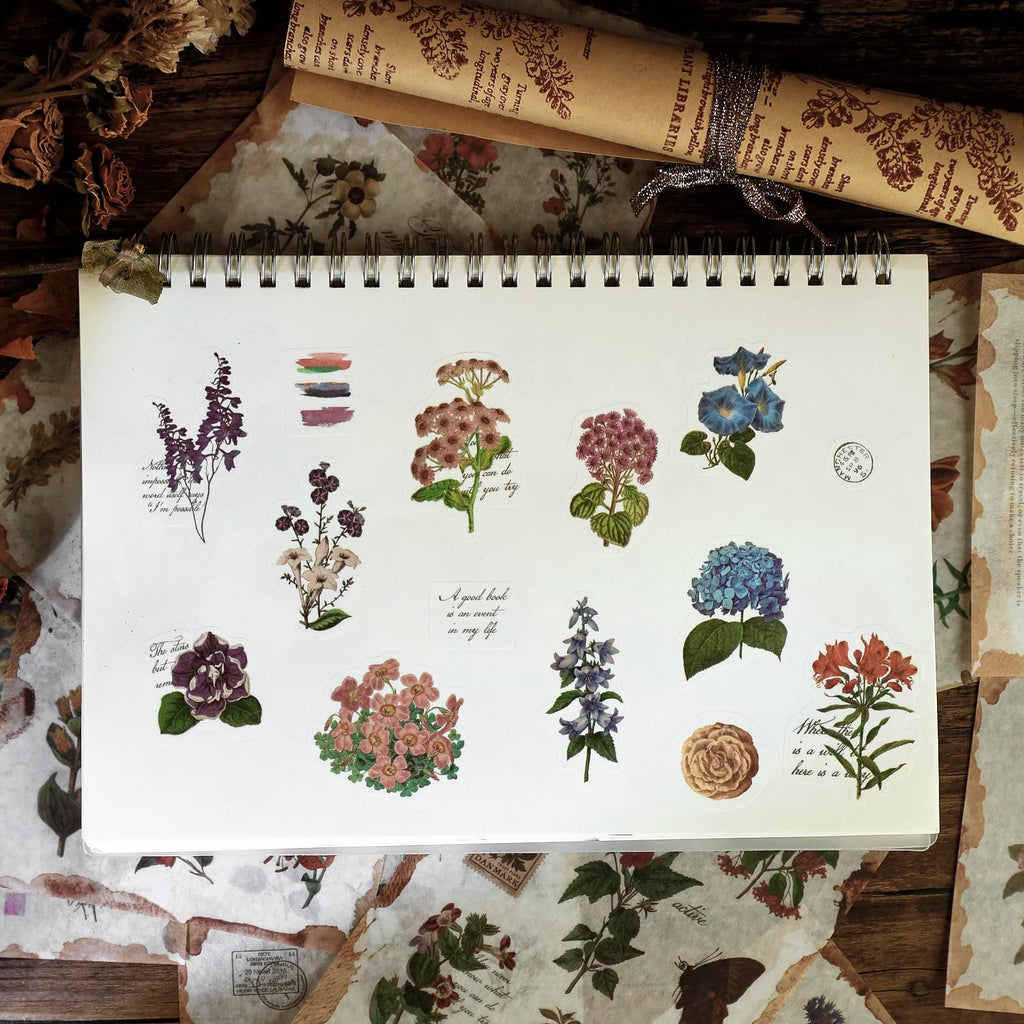 Dizdkizd Nature Botanical Stickers for Journaling, Ephemera Sticker Book, Translucent Washi Sticker for Scrapbooking - 20 Sheets (200 Pieces)
