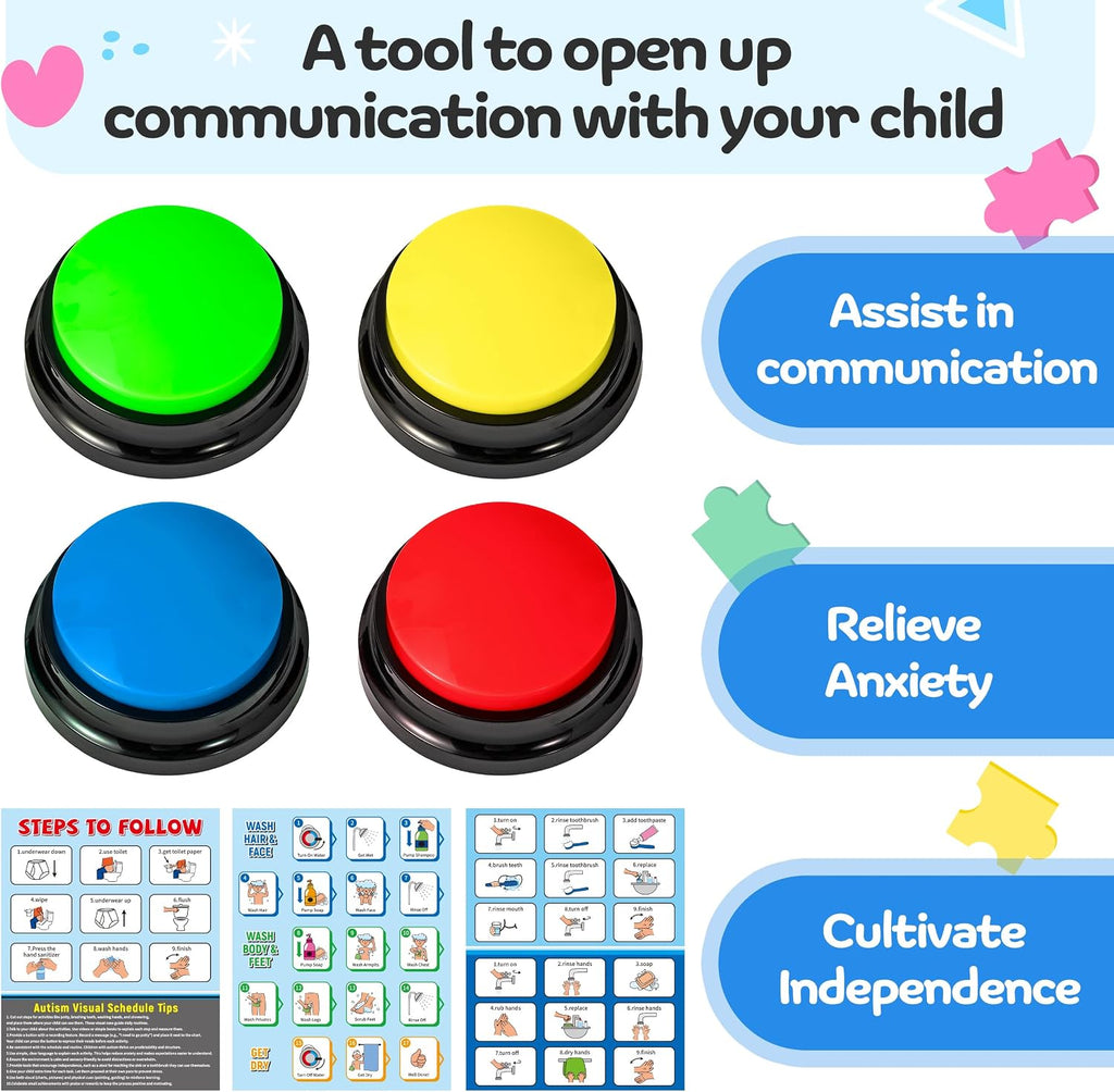 Autism Life Routine Chart with Speech Buttons-4Pcs Communication Aids