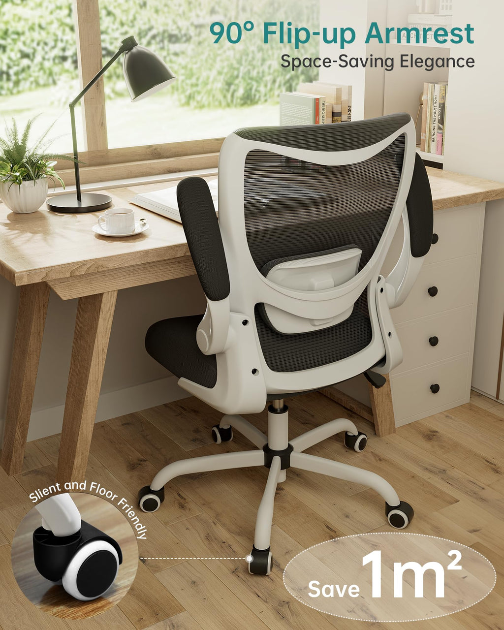 MUXX.STIL Office Chair, Ergonomic Desk Chair with Adjustable Lumbar Support and Flip up Armrest, Breathable Mesh Computer Chair for Home Office, Khaki