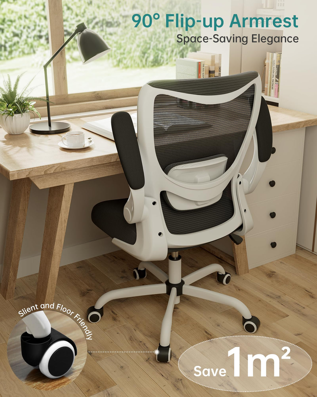 MUXX.STIL Office Chair, Ergonomic Desk Chair with Adjustable Lumbar Support and Flip up Armrest, Breathable Mesh Computer Chair for Home Office, Khaki