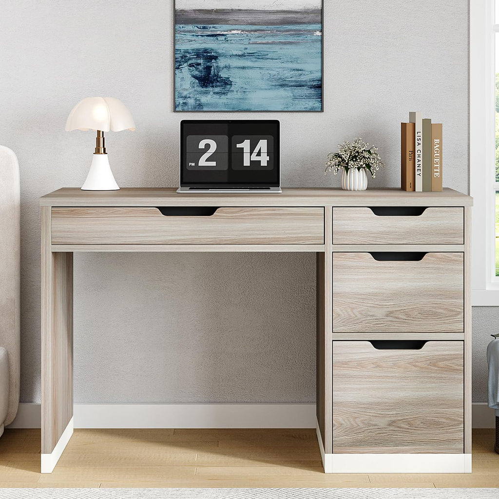 MaverickFurni White Desk with Drawers, 48 Inch Small Computer Desk