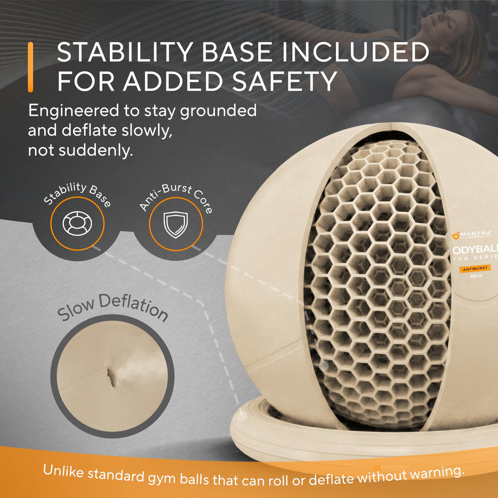 Yoga Ball Chair for Office Desk with Base - Ergonomic Balance & Stability Exercise Ball Seat for Adults - Active Sitting for Posture, Core & Back Pain Relief, Home Gym, Therapy, Pump