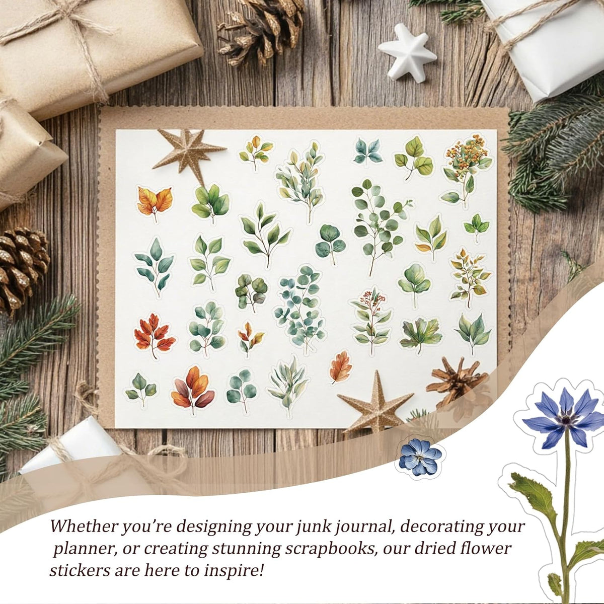 450 Pcs Flower Stickers for Scrapbook Supplies, Dried Pressed Flowers Scrapbook, Natural Flower Stickers for Scrapbooking, Planner, Junk Journal, Bullet Journal