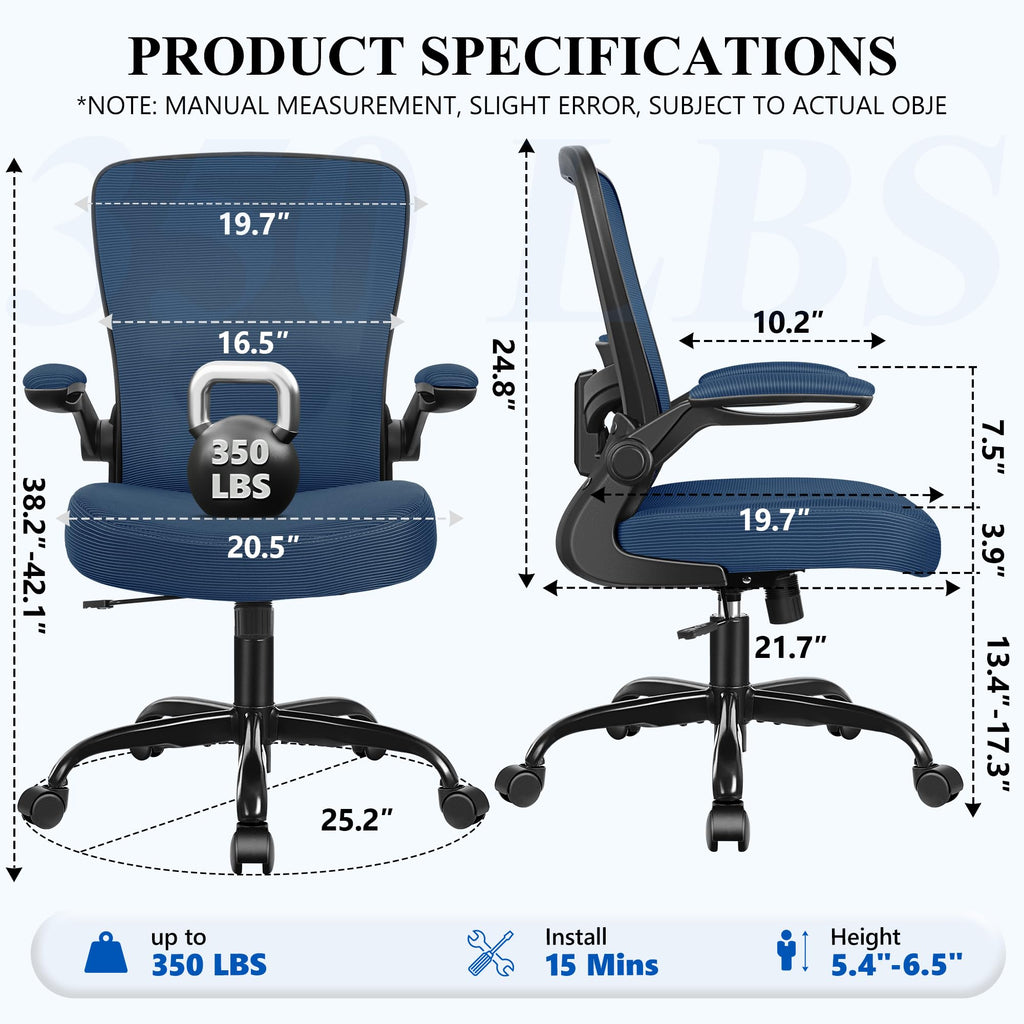 FelixKing Office Chair, Ergonomic Desk Chair Breathable Mesh Chairs Adjustable High Back Lumbar Support Flip-up Armrests, Executive Rolling Swivel Comfy Computer Chairs Home Office Black