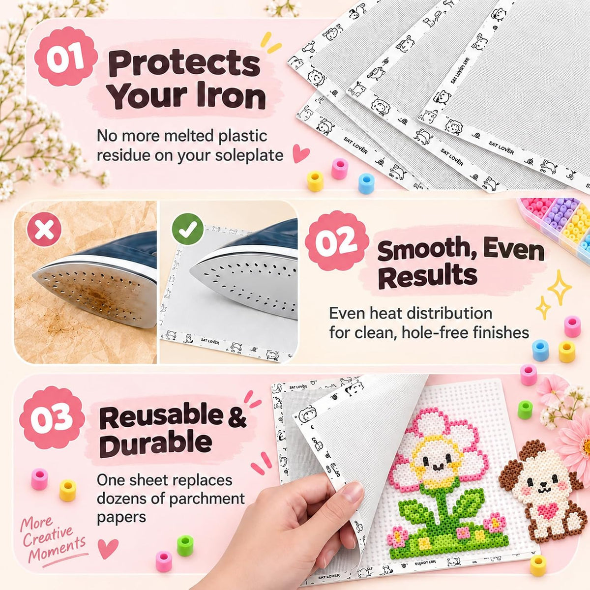 5 Pcs Fuse Bead Ironing Paper, Heat Resistant Melting Sheets for Crafts