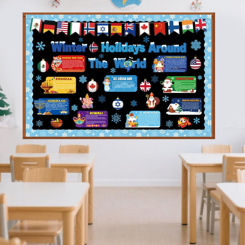 Funrous 71 Pcs Winter Bulletin Board Set Holidays Around The World