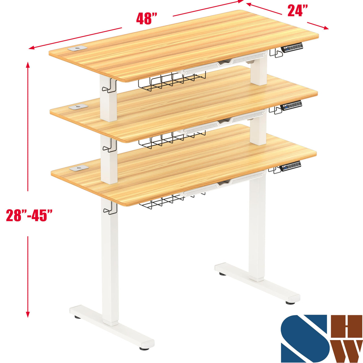 SHW 55 x 28 Electric Height Adjustable Standing Desk w/Drawer, White