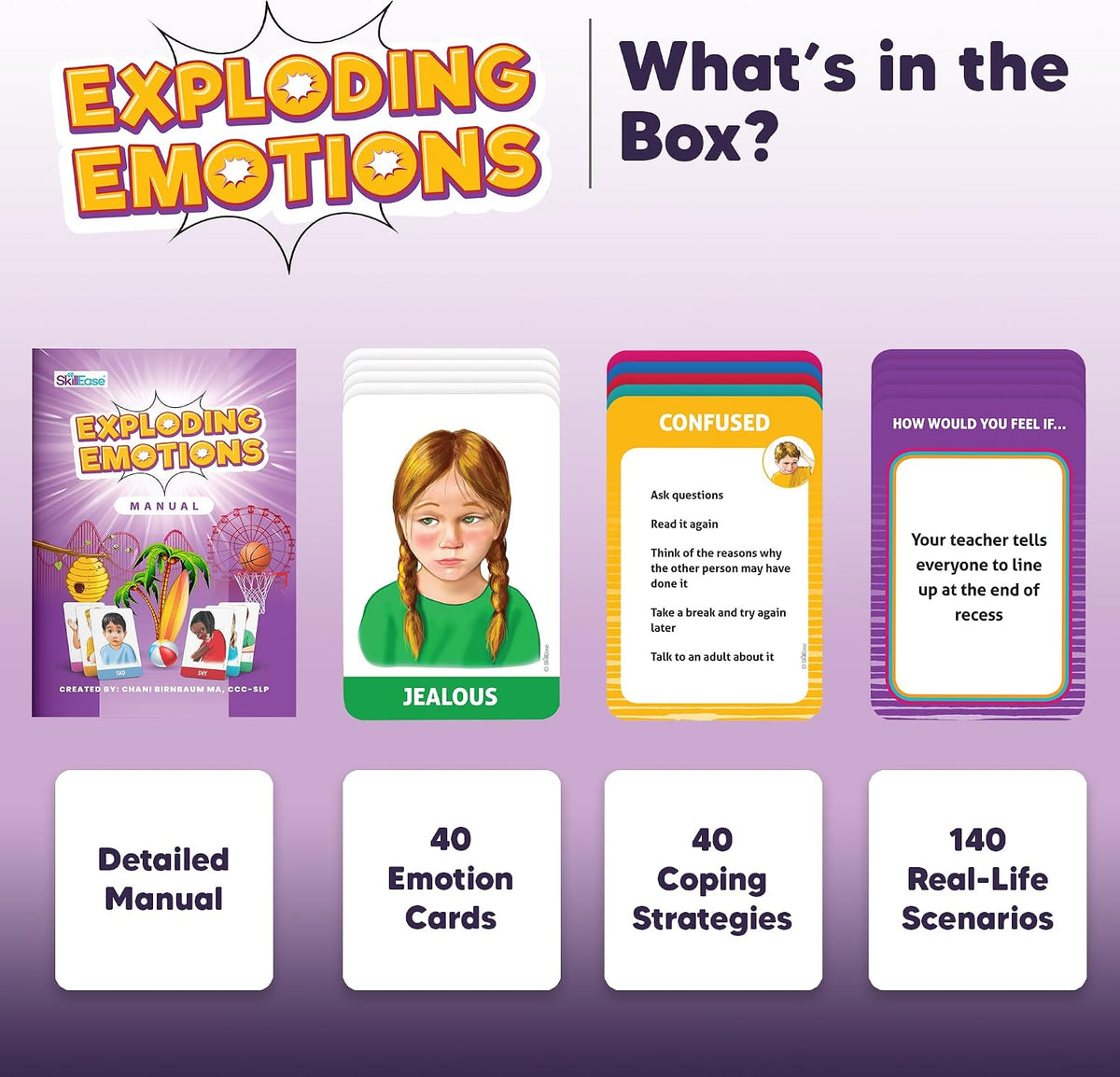 SkillEase Exploding Emotions Flashcards and Game: 2 in 1, Hilarious Family Fun, Social Emotional Learning, Feeling Cards for Kids, Teaches Social Skills, Autism