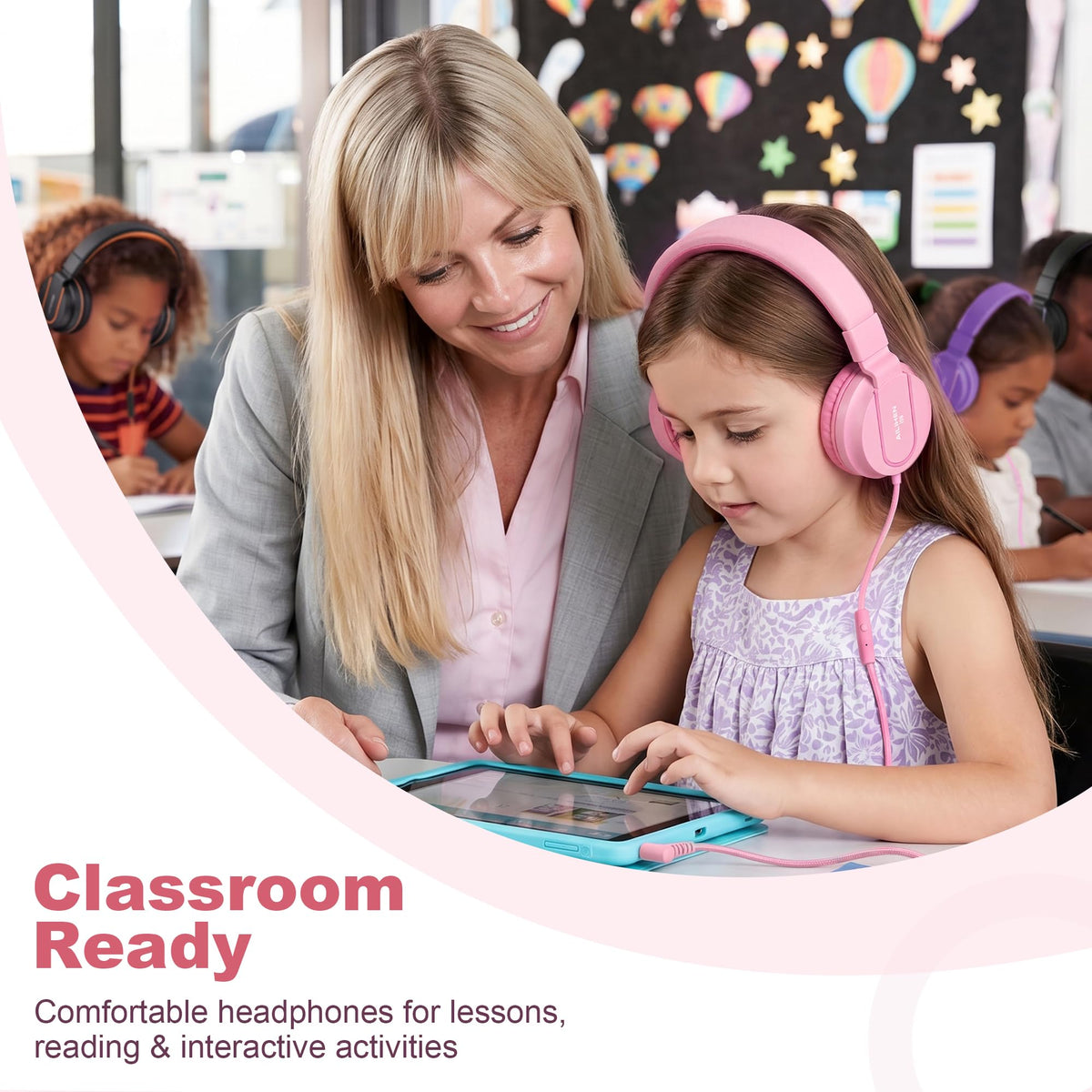AILIHEN I35 Kids Headphones for School with Mic, 93dB Volume, Green Purple