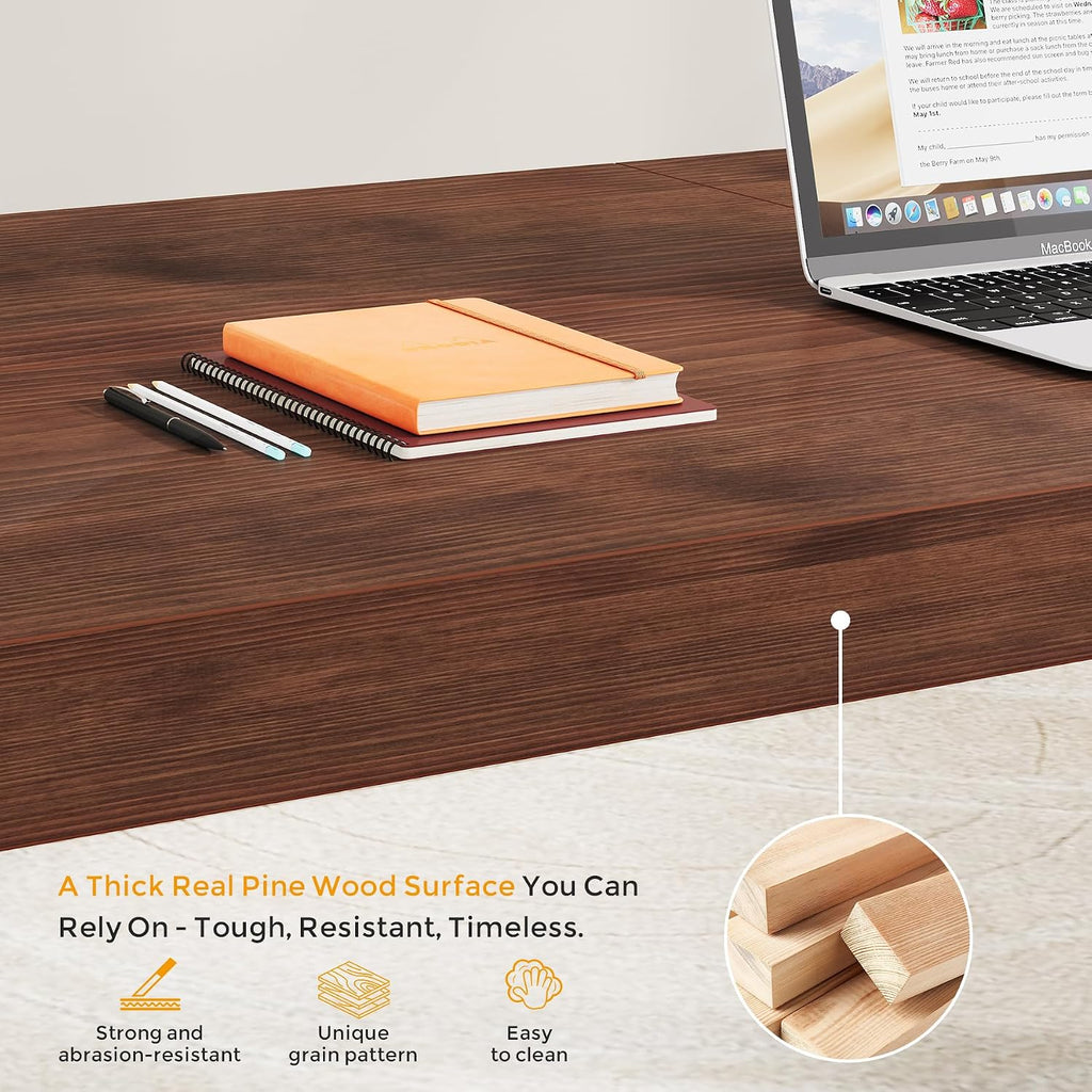 Condemo 63-Inch Solid Pine Student Desk, Dark Walnut