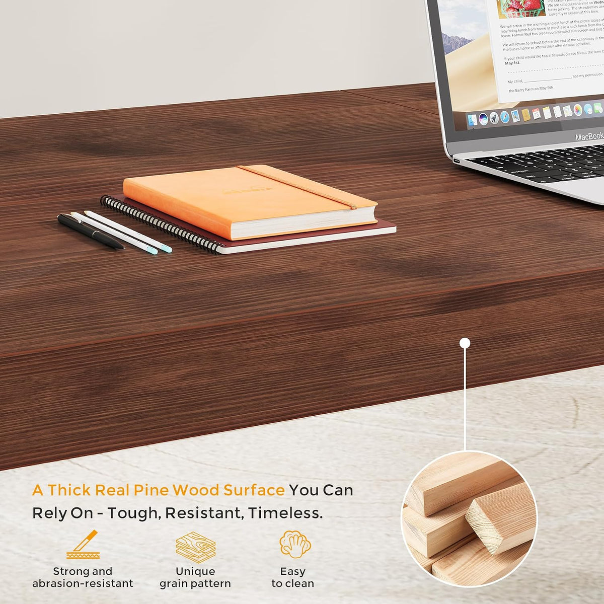 Condemo 63-Inch Solid Pine Student Desk, Dark Walnut