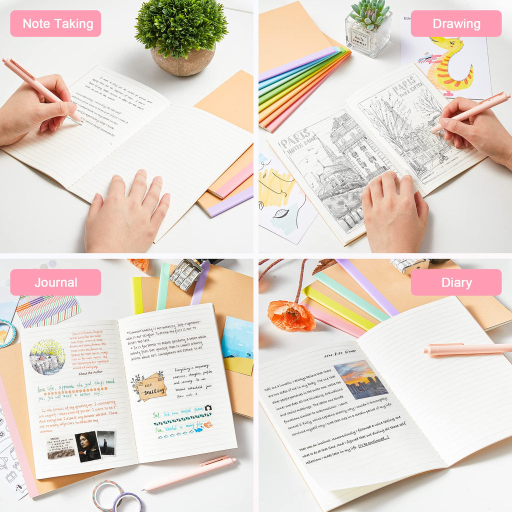 Feela 56-Pack A5 Kraft Notebooks – 60 Pages, Lined | Rainbow Spine Bulk Journal Set for Classrooms & Junk Journaling