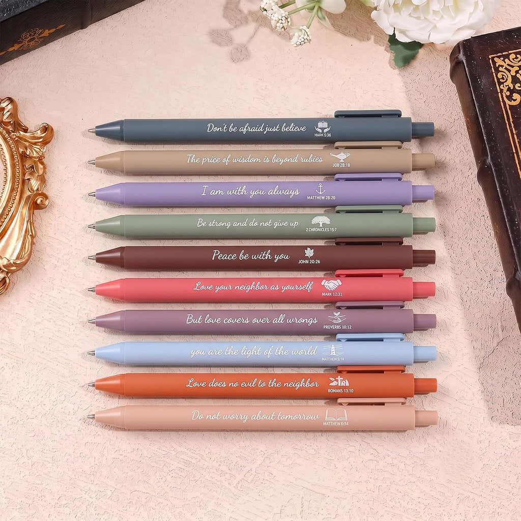 10Pack Bible Pens No Bleed Through, Christian Inspirational Ballpoint Pen