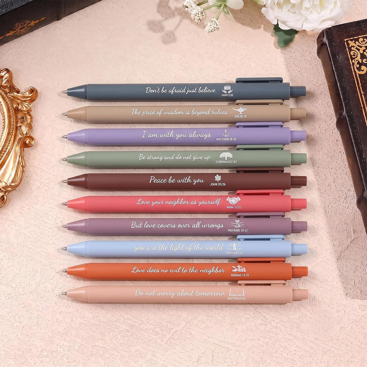 10Pack Bible Pens No Bleed Through, Christian Inspirational Ballpoint Pen