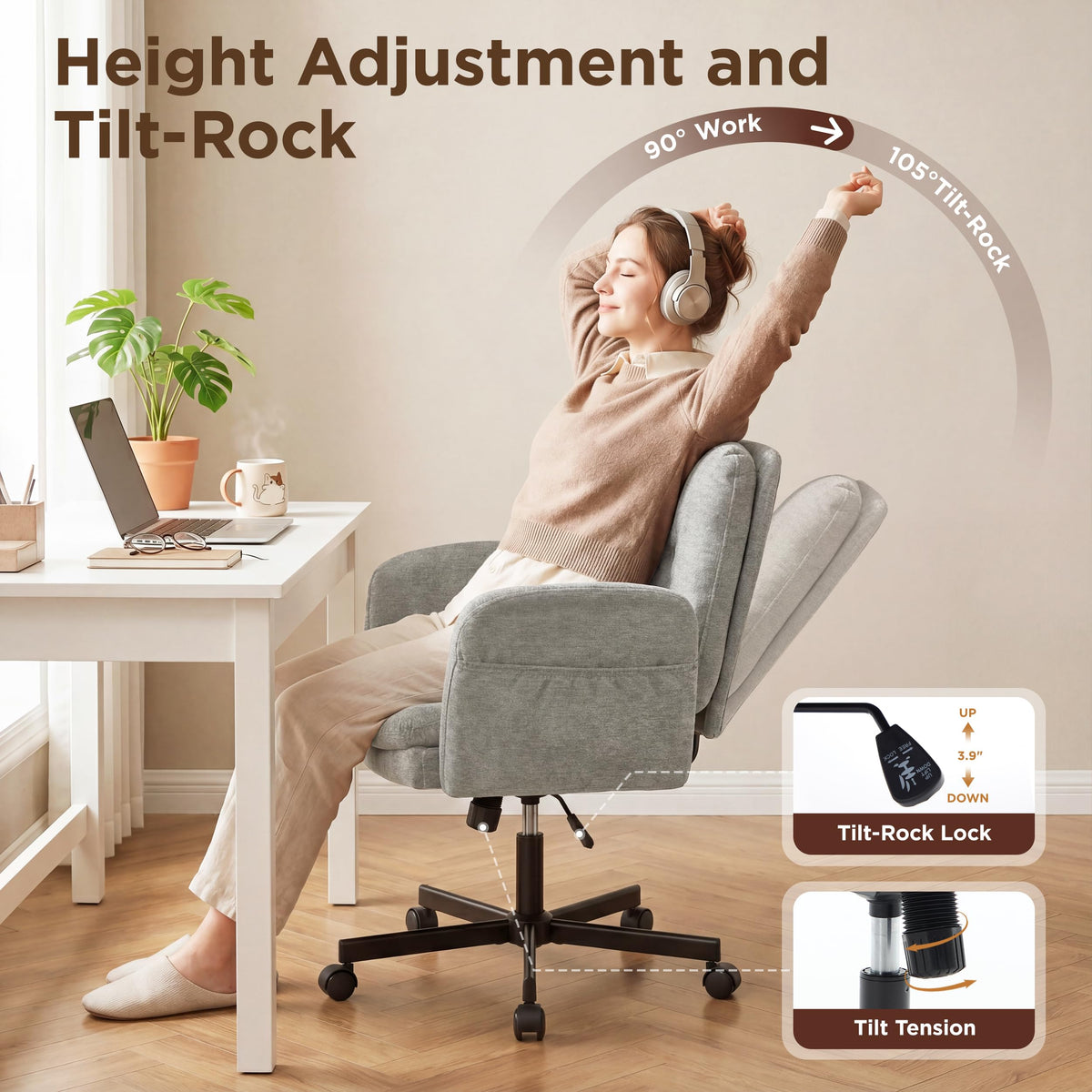 FiveWillowise Low-Back Cross-Legged Desk Chair (Multiple Colors)