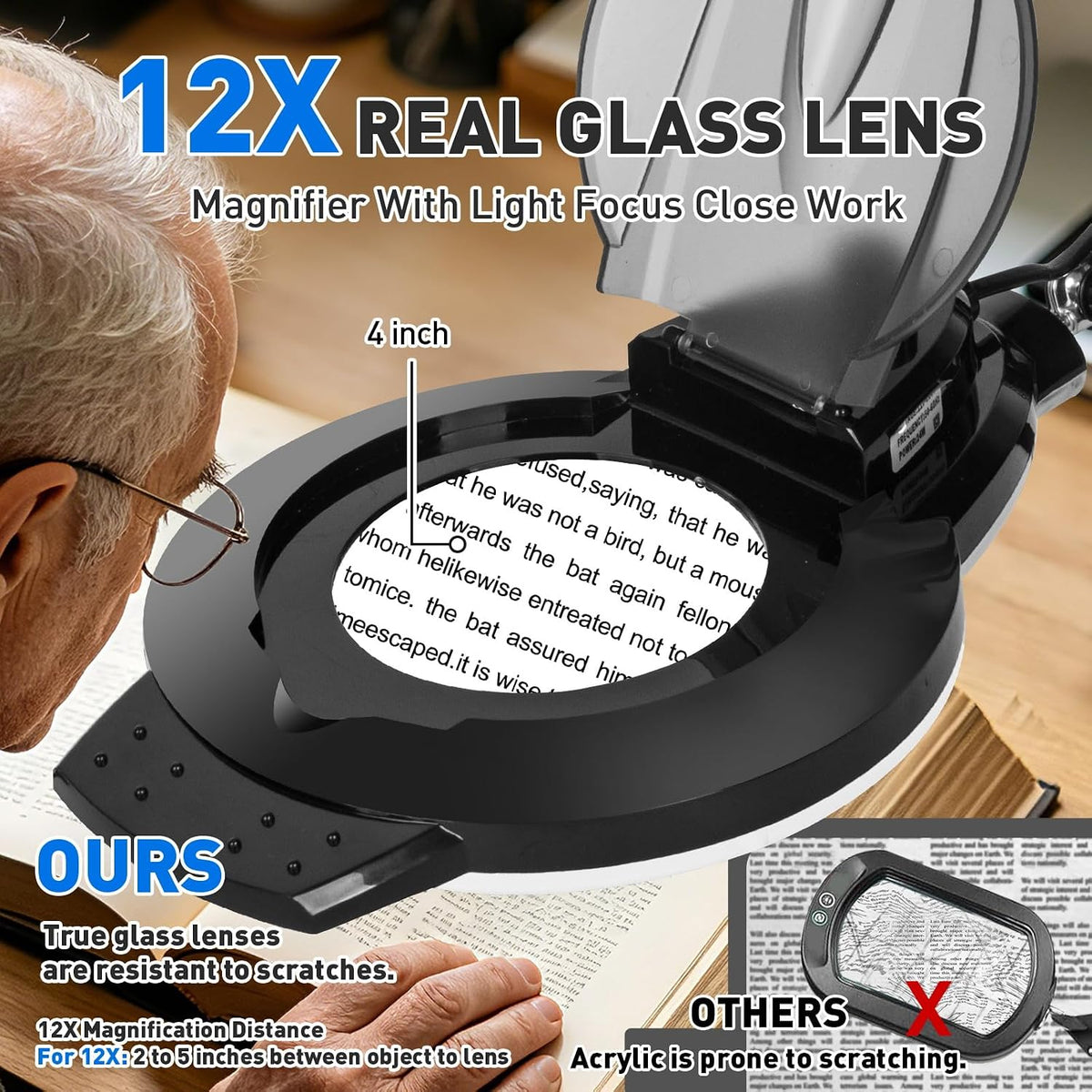 KIRKAS LED Magnifying Lamp with Clamp, 2,200 Lumens Dimmable 28in 12X