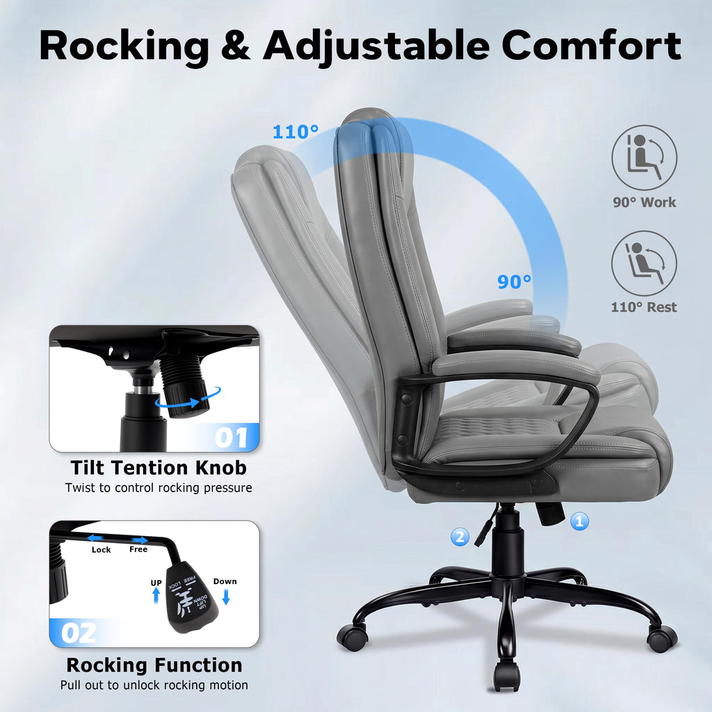Office Chair, High Back Ergonomic Home Office Desk Chairs with Lumbar Support, Adjustable Big and Tall Computer Chair, 360° Swivel, PU Leather, Brown