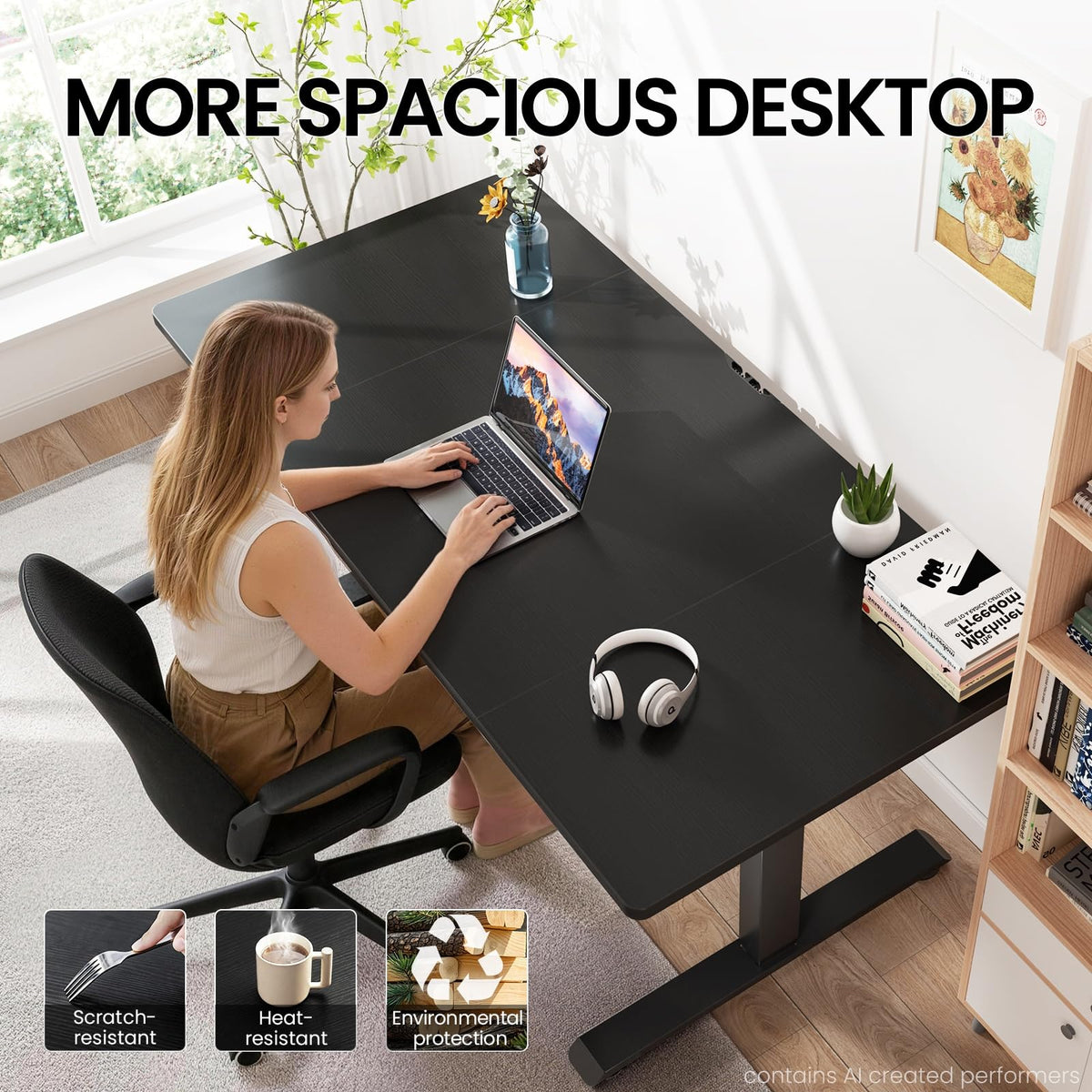 Veken 63"x28" Wider Large Standing Desk, Electric Height Adjustable, Brown