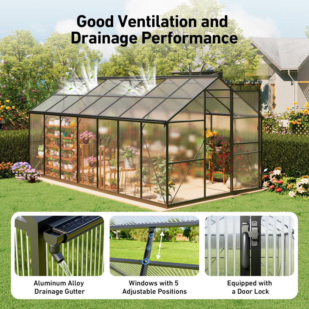 Windproof Tunnel Greenhouse with Thermometer (Multiple Sizes)