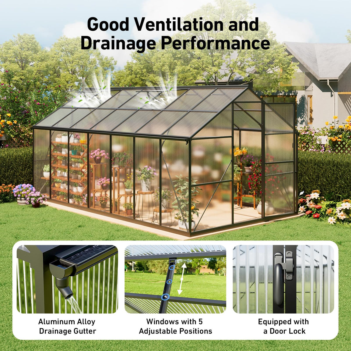 Windproof Tunnel Greenhouse with Thermometer (Multiple Sizes)