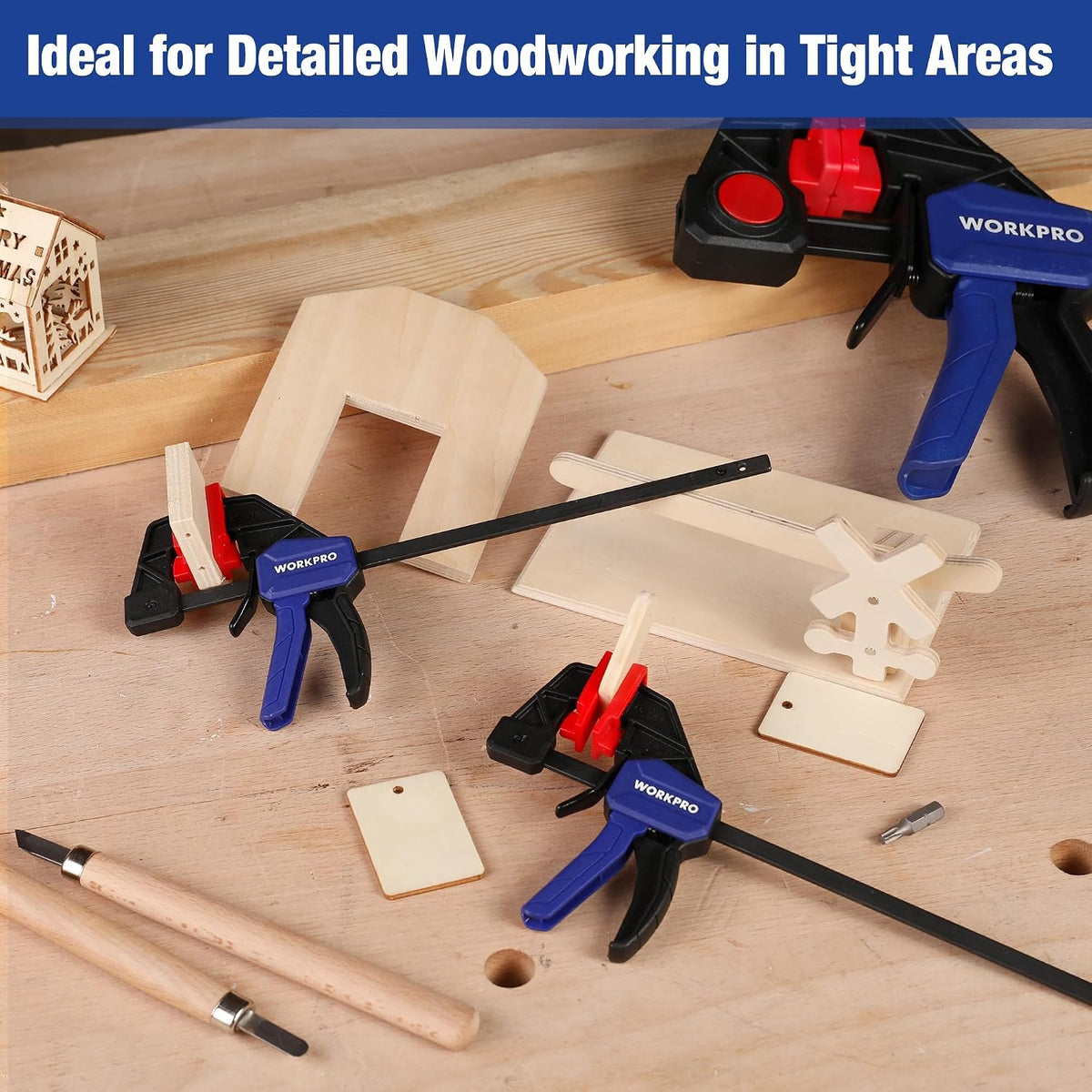 WORKPRO 6" Mini Bar Clamps for Woodworking, 50 lbs Load Limit, 2-Pack