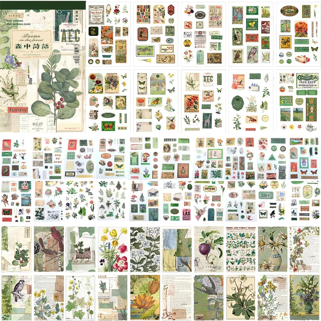 Vintage Ephemera Stickers Scrapbook Sticker Book with 439 Stickers and 20 Scrapbook Papers Sticker Book for journaling