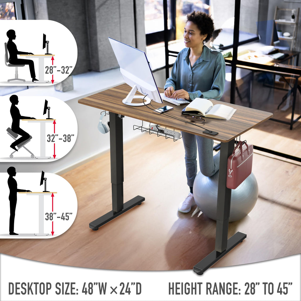 SHW 55 x 28 Electric Height Adjustable Standing Desk w/Drawer, White