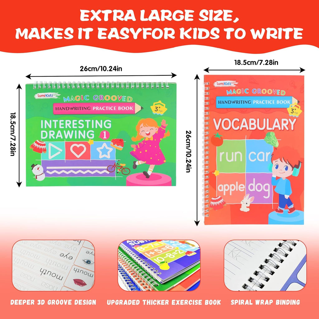 Magic Grooved Writing Practice Books for Kids 3-8