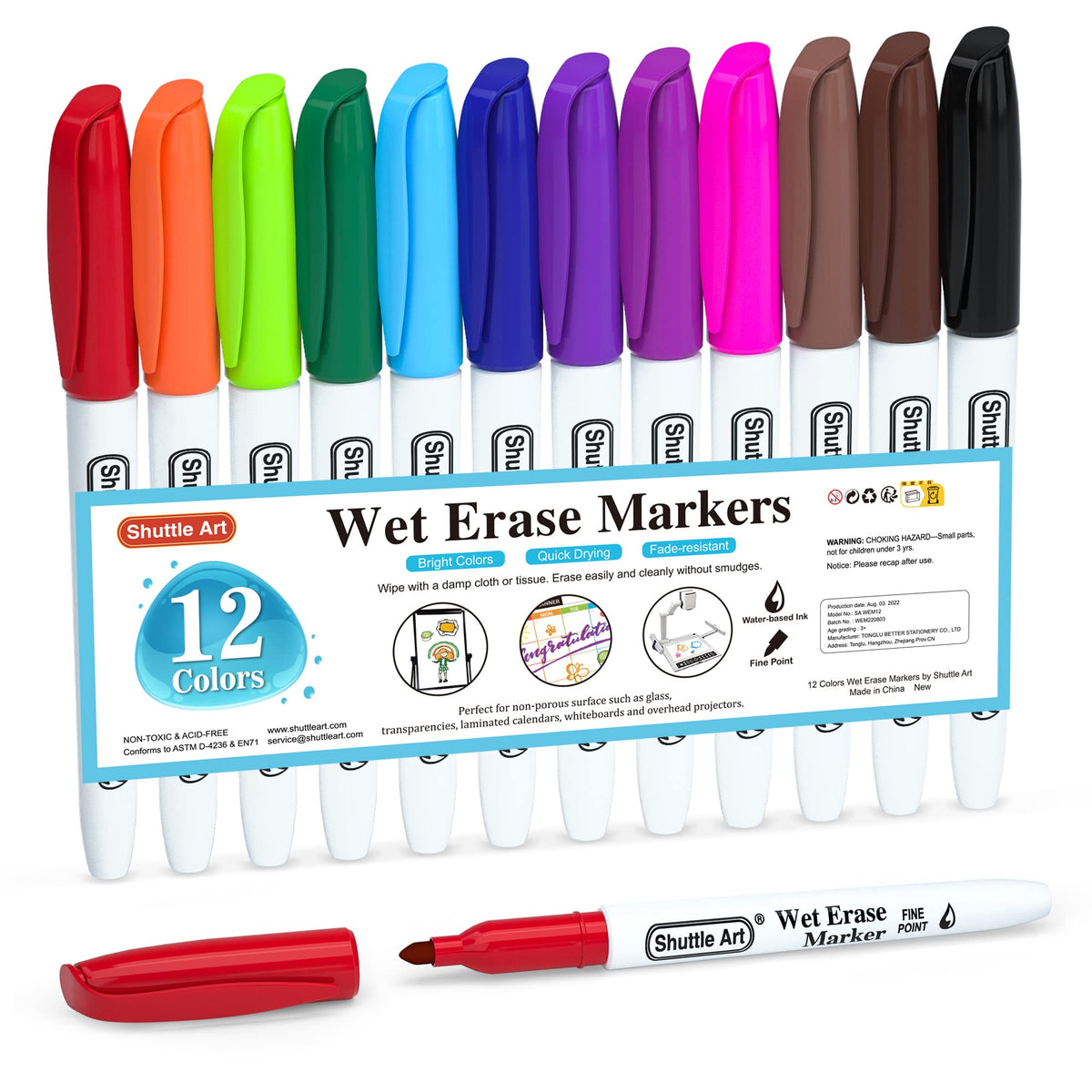 Shuttle Art Wet-Erase Markers for Transparencies (10–15 Count)
