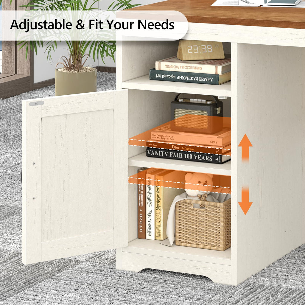 65" Farmhouse Computer Desk with Drawers and Printer Stand for Home Office