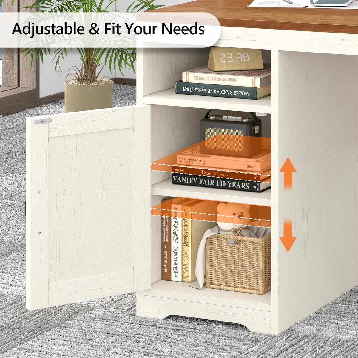 65" Farmhouse Computer Desk with Drawers and Printer Stand for Home Office