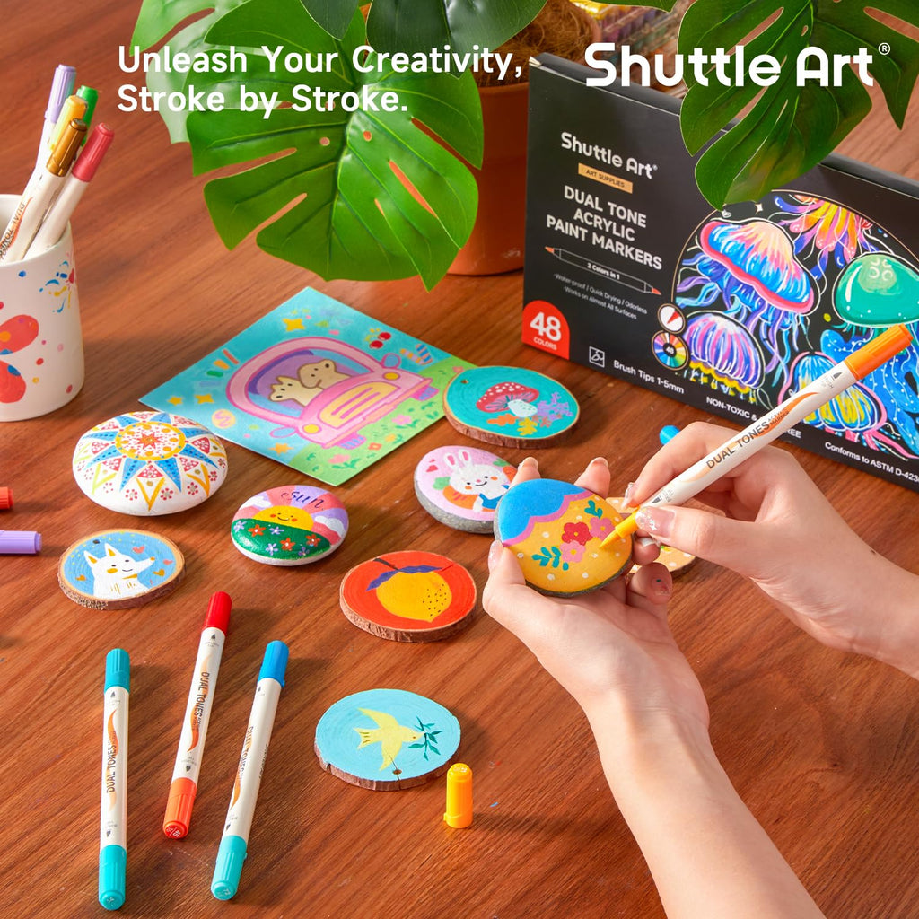 Shuttle Art 96 Colors Dual Tone Refillable Acrylic Markers with 100 Refills