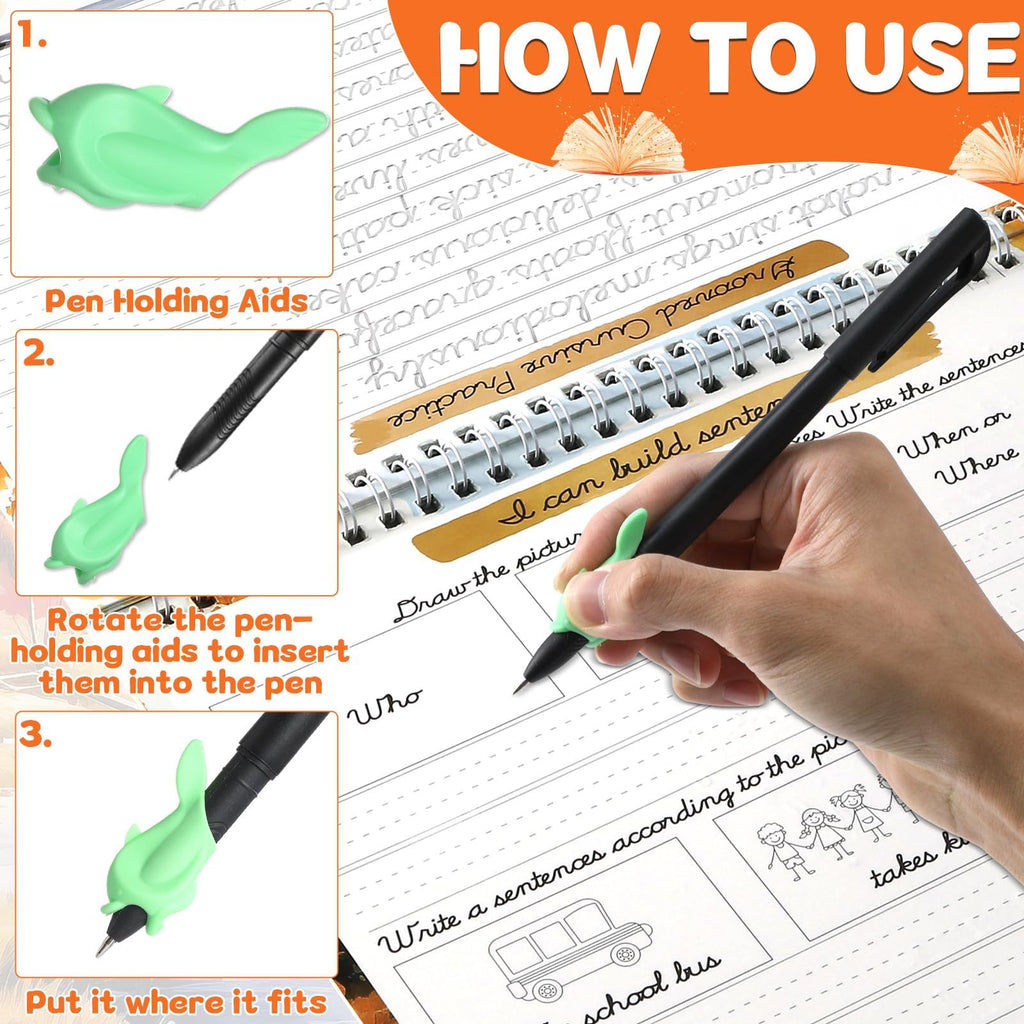 Grooved Cursive Handwriting Workbook Magic Reusable Grooved Cursive Handwriting Practice Guided Tracing with Disappearing Ink Pens for Beginners Kids Learning Activities Supplies (Letters)