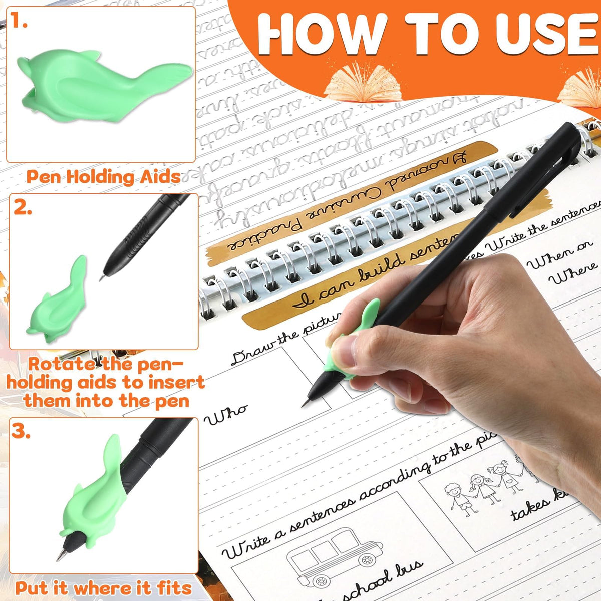 Grooved Cursive Handwriting Workbook Magic Reusable Grooved Cursive Handwriting Practice Guided Tracing with Disappearing Ink Pens for Beginners Kids Learning Activities Supplies (Letters)